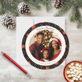 Modern Black & Red Poinsettia Julfotkort Kort