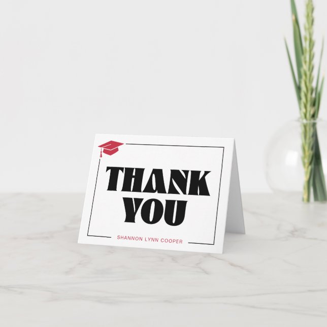 Modern Black Red Studentmössa Tack Kort (Framsida)