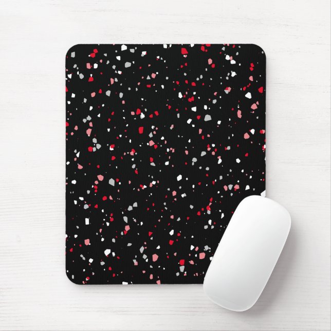 Modern Black Red Terrazzo Trendig Mönster Mouse Pa Musmatta (Med mus)