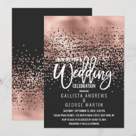 Modern Black Ro Gold Foil Confetti Ombre Bröllop Inbjudningar