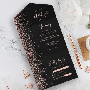 Modern Black Ro Guld Glitter Bröllop