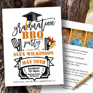 Modern Black Roligt Script 3 Photo GRAD BBQ Party Inbjudningar
