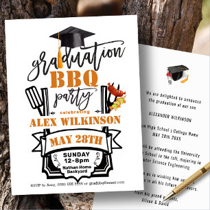 Modern Black Roligt Studenten BBQ Party Inbjudningar