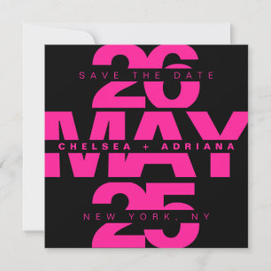 Modern Black Rosa Bold Typography Bröllop Spara Datumet