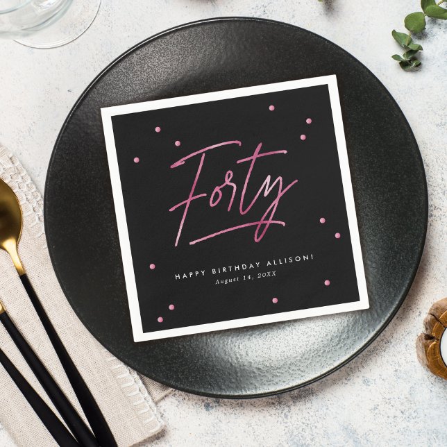 Modern Black Rosa Calligraphy 40:e födelsedagen Pappersservett (Skapare uppladdad)
