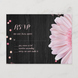 Modern Black Rosa Daisy Bröllop Vykort