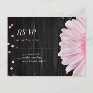 Modern Black Rosa Daisy Bröllop Vykort