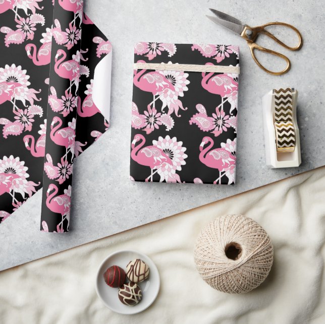 Modern Black Rosa Flamingo Presentpapper (Hantverk)