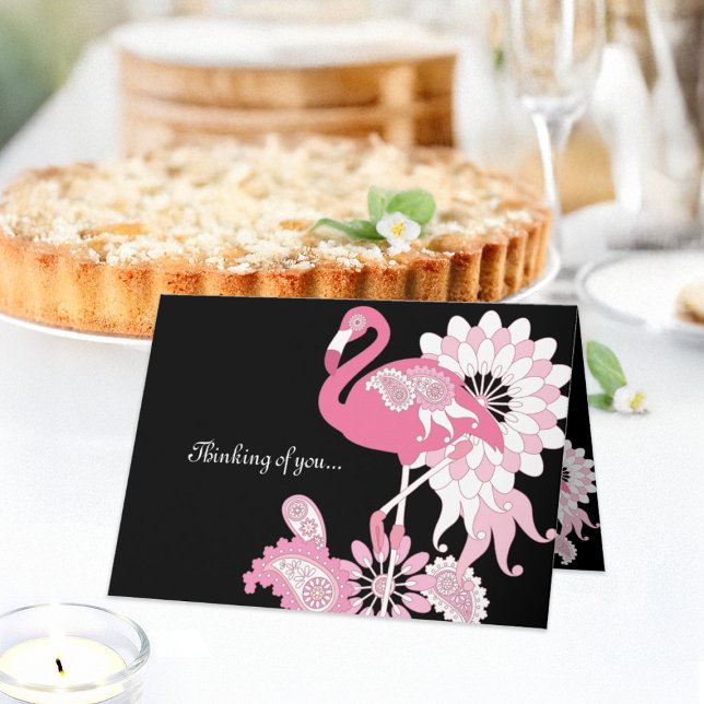 Modern Black Rosa Flamingo Thinking Kort (Skapare uppladdad)