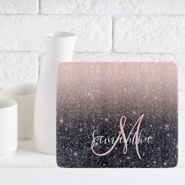 Modern Black & Rosa Glitter Sparkles Namn (Skapare uppladdad)