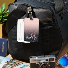 Modern Black & Rosa Glitter Sparkles Namn Bagagebricka