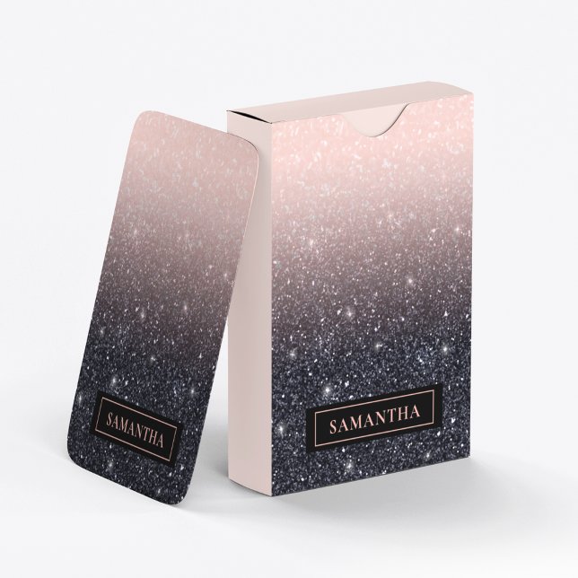 Modern Black & Rosa Glitter Sparkles Namn Casinokort (Skapare uppladdad)