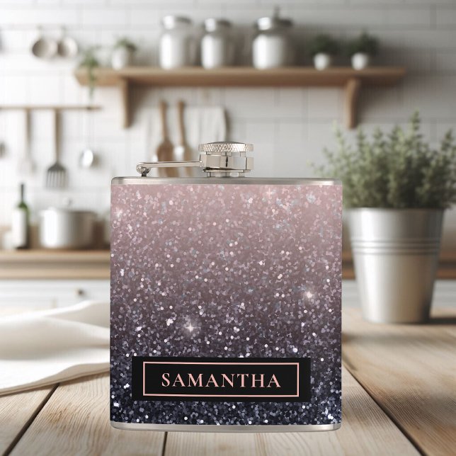 Modern Black & Rosa Glitter Sparkles Namn Fickplunta (Skapare uppladdad)