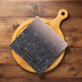 Modern Black & Rosa Glitter Sparkles Namn Kökshandduk