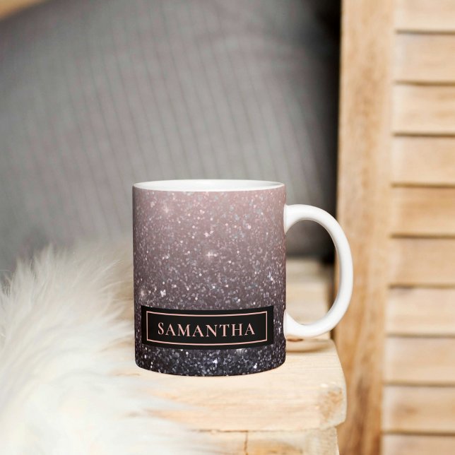 Modern Black & Rosa Glitter Sparkles Namn Mugg (Skapare uppladdad)