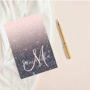 Modern Black & Rosa Glitter Sparkles Namn Post-it Block
