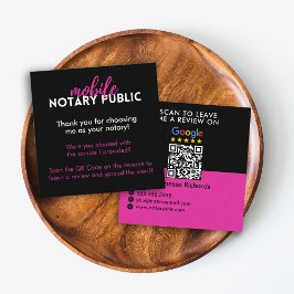 Modern Black & Rosa Google Review QR Code Notary Fyrkantigt Visitkort