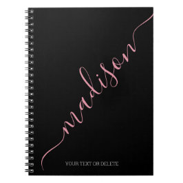 Modern Black Rosa Handskriftlig Namn Monogram Anteckningsbok