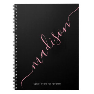 Modern Black Rosa Handskriftlig Namn Monogram Anteckningsbok