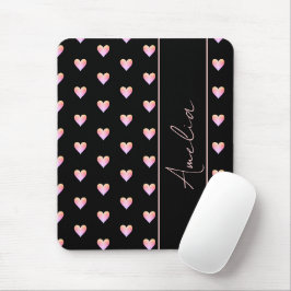 Modern Black Rosa Hearts Personlig Namn Musmatta