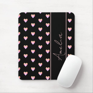 Modern Black Rosa Hearts Personlig Namn Musmatta