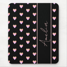 Modern Black Rosa Hearts Personlig Namn Musmatta