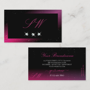 Modern Black Rosa Lila Gnistra Diamonds Initialer Visitkort