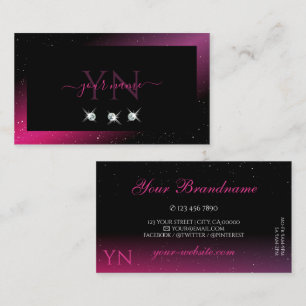 Modern Black Rosa Lila Gnistra Diamonds Monogram Visitkort