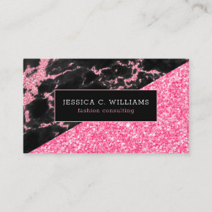 Modern Black & Rosa Marble & Rosa Glitter Visitkort