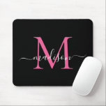 Modern Black Rosa Monogram-Elegant Girly-skript Musmatta<br><div class="desc">Modern svart Magenta Shock rosa Monogram-Elegant Girskriptmusknapp</div>