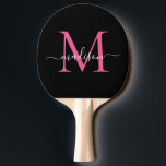 Modern Black Rosa Monogram Elegant Script Namn Pingisracket<br><div class="desc">Modern Black Magenta Shock rosa Monogram Elegant Script Namn Ping Pong Paddle</div>