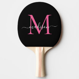 Modern Black Rosa Monogram Elegant Script Namn Pingisracket