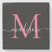 Modern Black Rosa Monogram Feminine-skript Namn