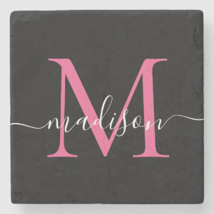 Modern Black Rosa Monogram Feminine-skript Namn Stenunderlägg