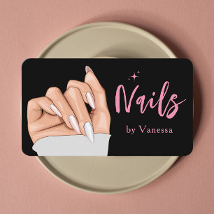 Modern Black Rosa Nail Technician Affärskort Visitkort