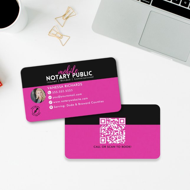 Modern Black Rosa Notary Sigary Business QR-kod Visitkort (Skapare uppladdad)