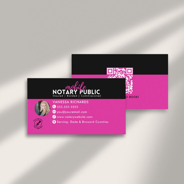 Modern Black Rosa Notary Sigary Business QR-kod Visitkort (Skapare uppladdad)