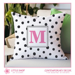Modern Black Rosa Polka dots Monogram Kudde