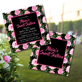 Modern Black Rosa ros Sweet sixteen Birthday