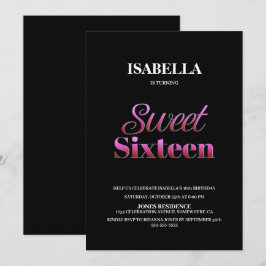 Modern Black Rosa Sweet 16 Birthday Inbjudningar