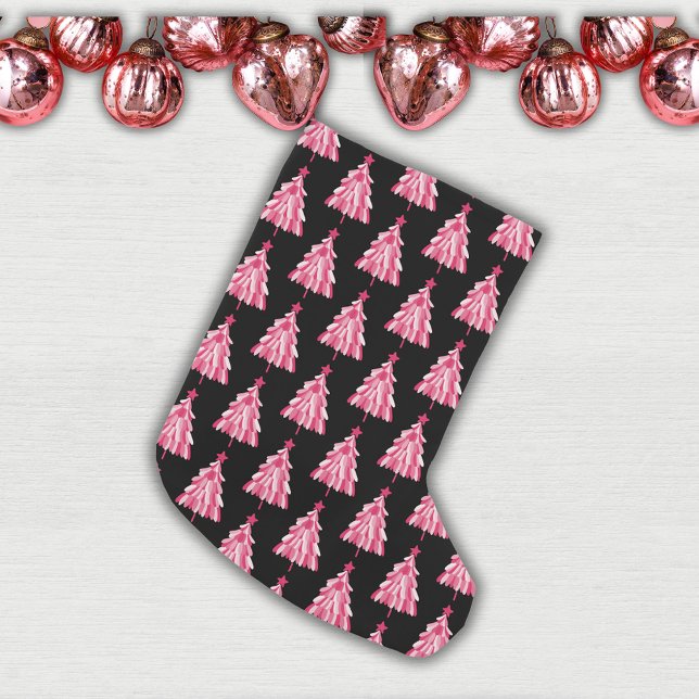 Modern Black & Rosa Woodland Julgran Liten Julstrumpa (Modern pink and black Christmas tree woodland forest pattern Christmas Stocking)