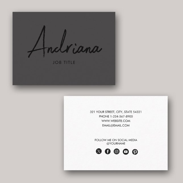 Modern Black Rustic Script Social Media Visitkort (Modern Black Rustic Script Social Media Business Card)