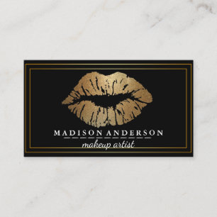 Modern Black Salon Guld Läppar Makeup Artis Busine Visitkort