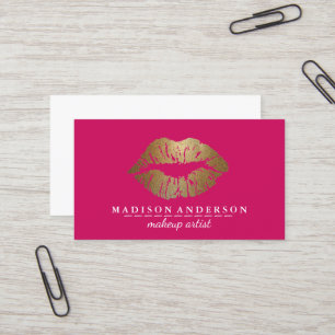 Modern Black Salon Guld Läppar Makeup Artis Visitkort