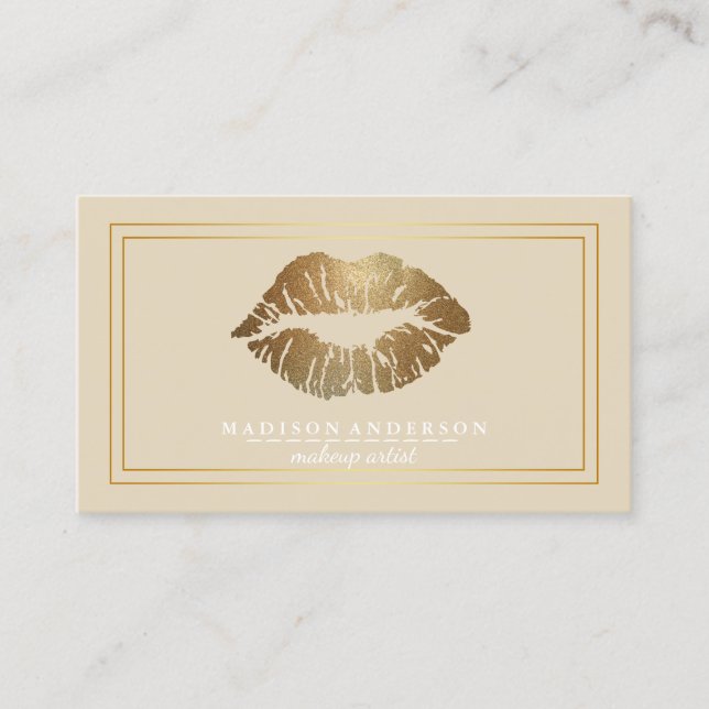 Modern Black Salon Guld Läppar Makeup Artis Visitkort (Framsida)