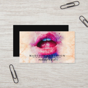 Modern Black Salon Guld Läppar Makeup Artis Visitkort