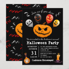 Modern Black Scary Pumpkin Balloon Halloween fest Inbjudningar