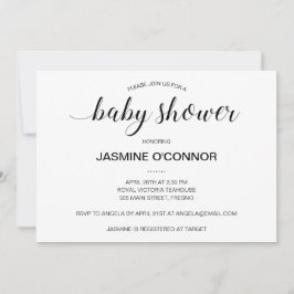 Modern Black Script Baby Shower Inbjudningar