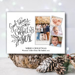 Modern Black Script Bra Tidings of Comfort & Joy Julkort<br><div class="desc">Modern Black Script Glitter-bakgrund med Bra Tidings of Comfort and Joy 4 Photo Collage Minimalist Helgdag Card. Skicka semesterhälsningar till dina nära och kära med det här minimalistiska och moderna julkortet för Helgdag. Alla texterna är i förväg ordnade så att du enkelt och snabbt kan anpassa dig med dina egna...</div>