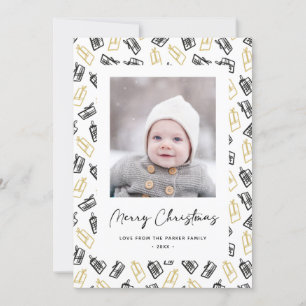 Modern Black Script Cute Guld Black Gifts Mönster Julkort